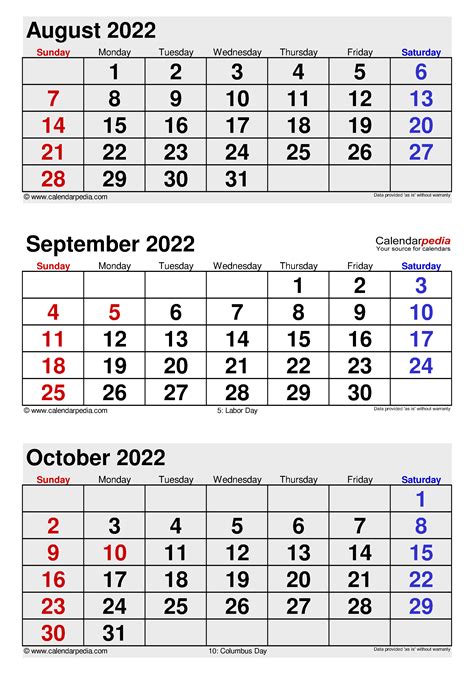 August September October 2022 Calendar Printable Free